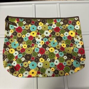 Thirty-One Brown and Green Floral Zip Pouch